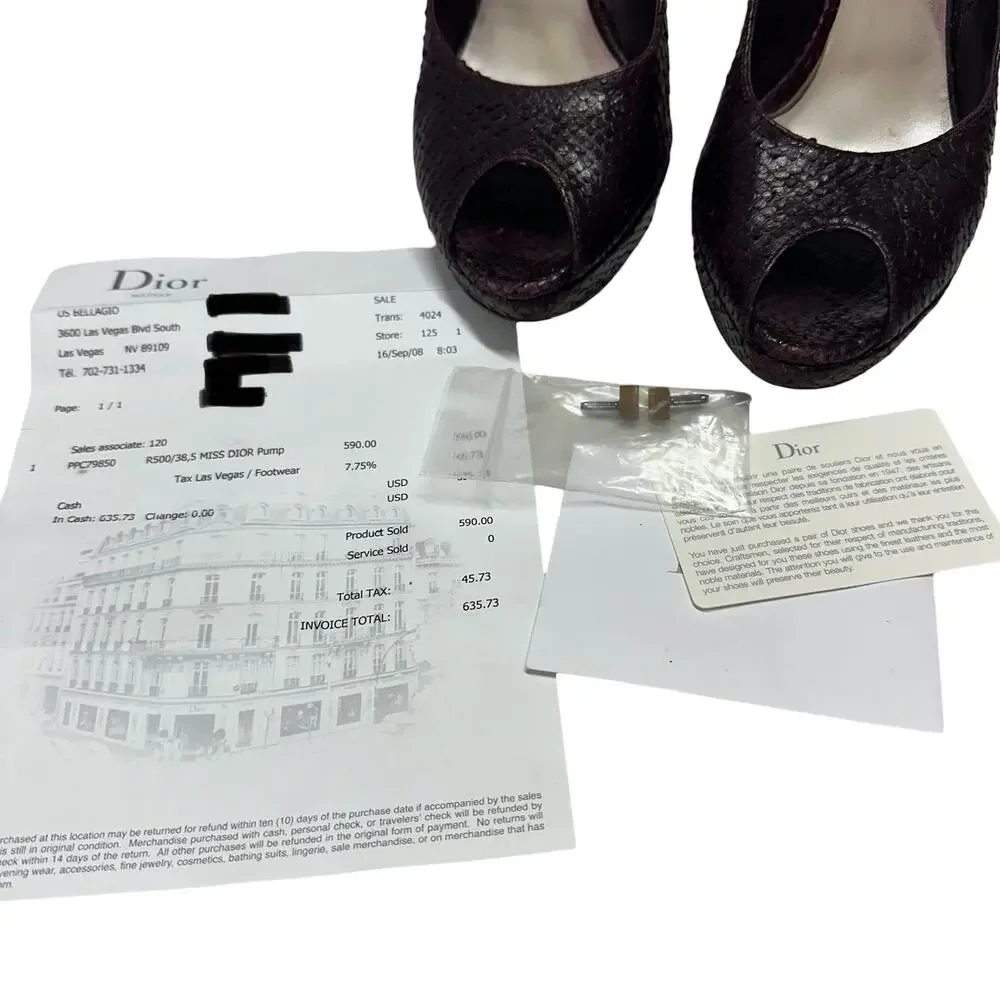 Christian Dior Womens Pumps Size 8.5 Python Leather Peep Toe Amethyste 2008 - Picture 8 of 11